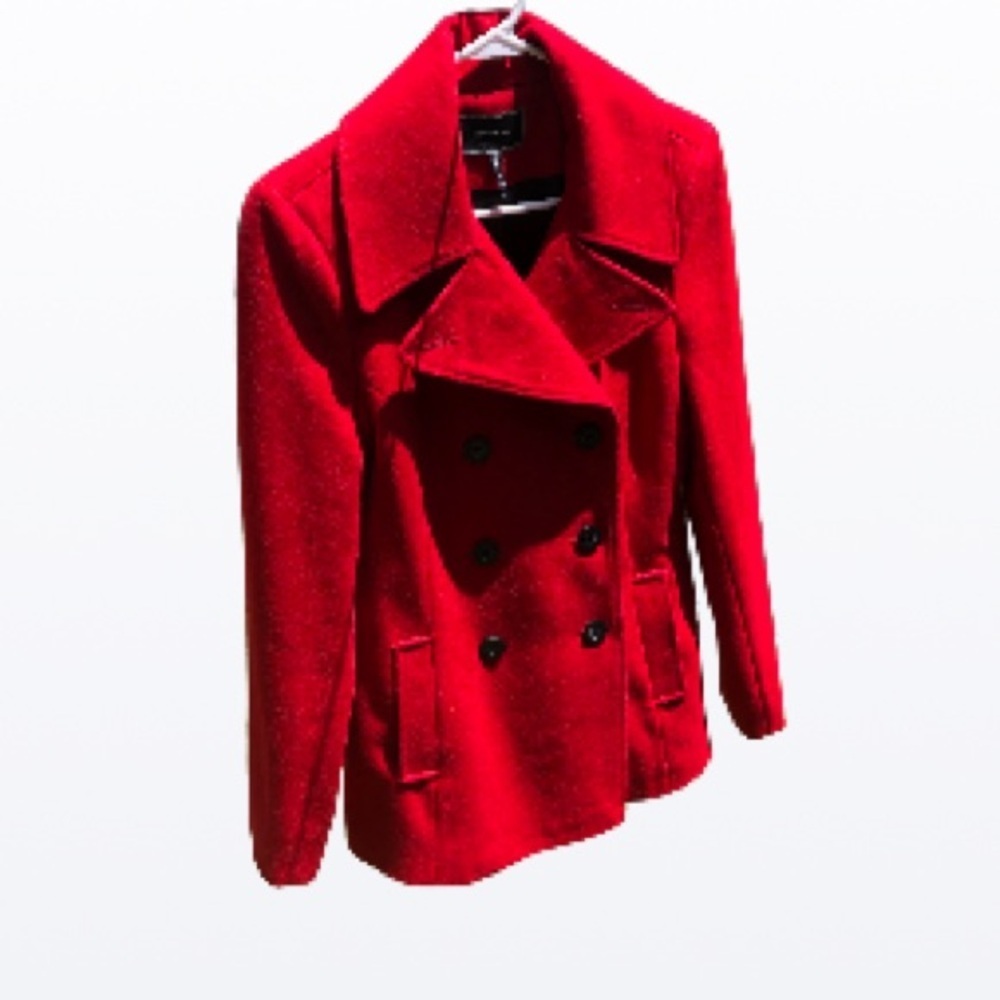 Le Chateau Red Vibrant Wool Blend Pea Coat size medium
